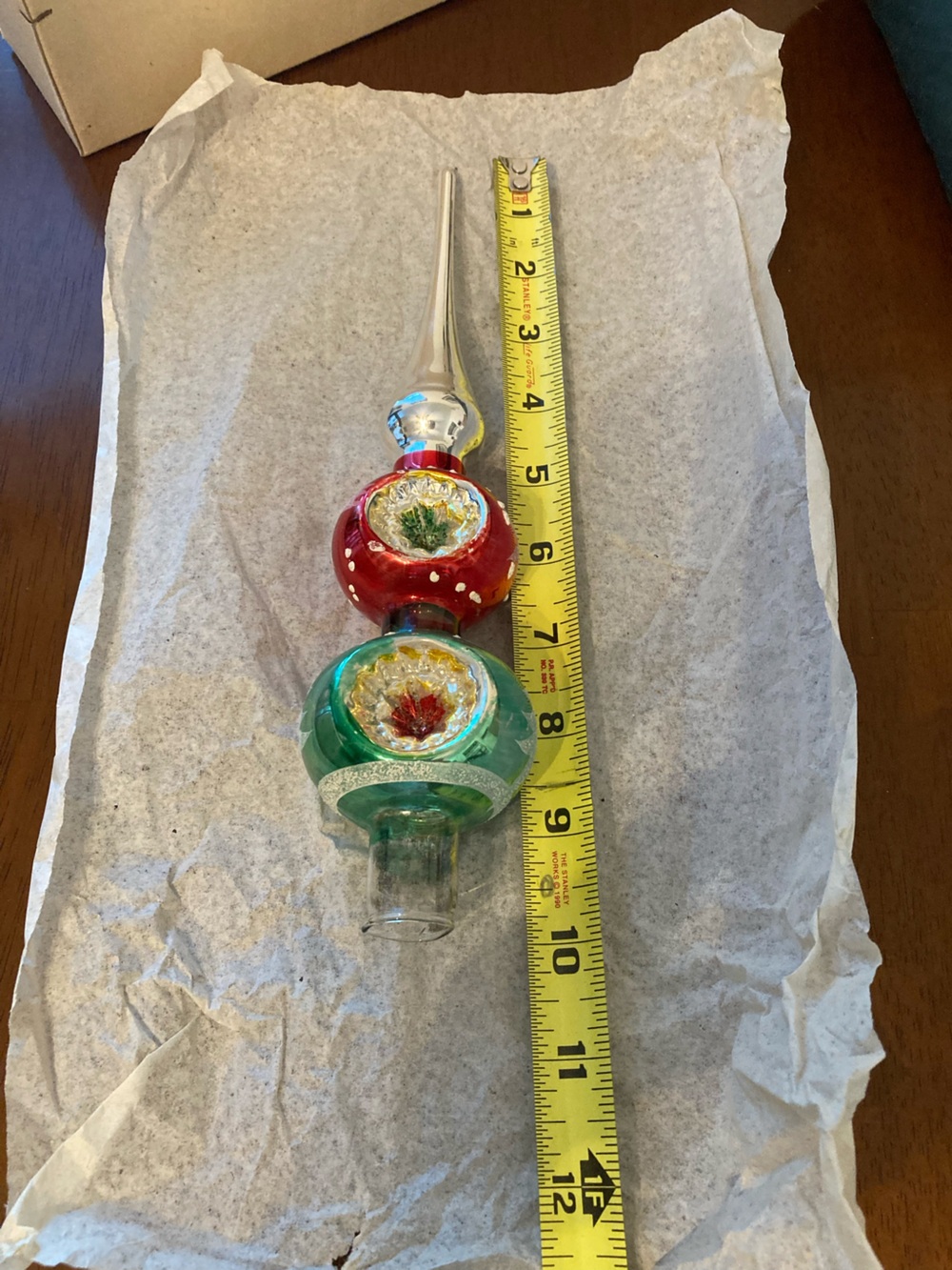 Vintage Glass Christmas Tree Topper in Red and Green - Picture 4 of 8